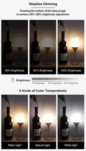 Temperatura de color ajustable de alta calidad portátil decorativo de lujo recargable táctil copa de vino lámpara de mesa regalo