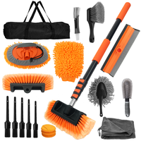 Kit d'équipement de nettoyage automobile : Perche télescopique de 3,6 m pour brosse à eau, outils de detailing auto, brosse pour jantes, brosse pour aérations intérieures, tampon de cirage