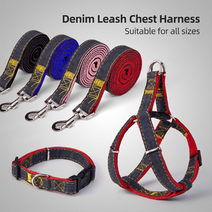 Cowboy Pet Denim Chest Harness Adjustable For Small Medium Large <b>Dogs</b> Walking Leash Set - Product Image 5