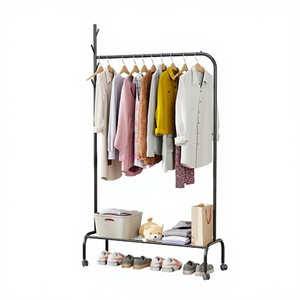 Perchero Metálico Minimalista con Ruedas, Estante de Almacenamiento de Dos Niveles, Diseño Multifuncional Vertical - Product Image 3