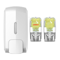 Wisekleen Distributeur de savon manuel mural en plastique PP/ABS 1000ml Têtes d'action remplaçables et distributeur de savon en bouteille rechargeable