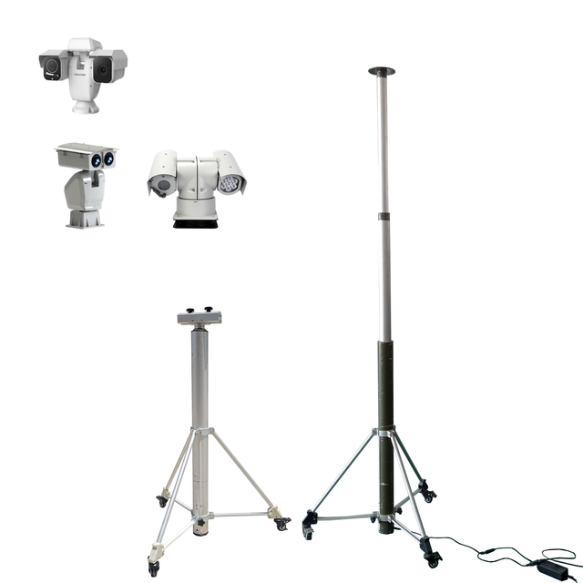 Height 2.5-10m, Load 80kg PTZ Camera, High-strength Aluminum Alloy Telescopic Communication Mast