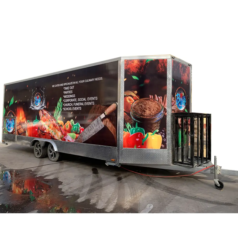 Trailer móvel para cozinhar ao ar livre, trailer de comida com cozinha completa, caminhão de comida de longa concessão, 7m