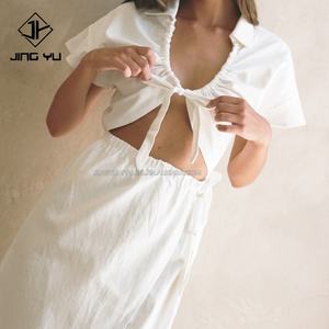 Vestido Largo Holgado con Estampado Hawaiano, Diseño de Verano con Cuello en V y Detalle Cruzado, Fabricante, Diseñador, Venta al por Mayor, Estilo Bohemio Personalizado - Product Image 6