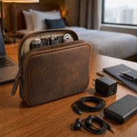 Sac organisateur d'accessoires numériques en cuir Crazy Horse, pochette de voyage multi-compartiments pour câbles, chargeur, batterie externe, écouteurs