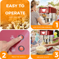 Machine à popcorn Red Kettle avec système de agitation, 10 tasses par lot, 300W, cuillère doseuse incluse