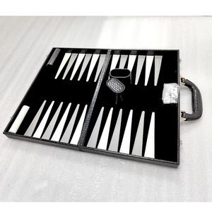 Offre Spéciale Premium luxe classique en bois Backgammon ensemble valise marron blanc Faux cuir Portable voyage pliant Backgammon étui - Product Image 6