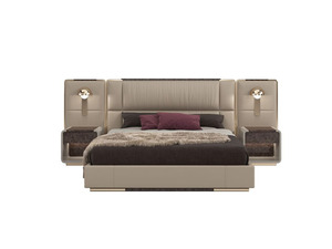 Luxury Modern <strong>Double</strong> <strong>Bed</strong> with Extendable Multi-Functional Headboard Wings and Built-in Globe Wall Lights, High-End <strong>Platform</strong> <strong>Bed</strong> - Product Image 4