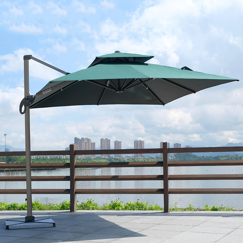 atlantic jersey 10 ft square patio umbrella JEAREY 10 ft. x 10 ft. Square Two-Tier Top Rotation Outdoor Cantilever Patio Umbrella with Cover in Gray