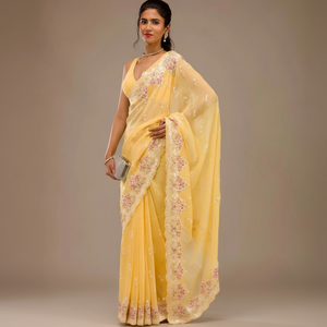 Designer exclusif de haute qualité Sari en soie belle broderie séquence travail frontière pakistanais traditionnel pour les fêtes de mariage - Product Image 1