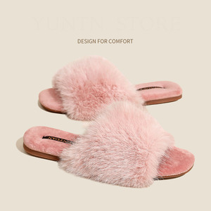 Pantoufles pour femmes en fausse fourrure de vison, chaudes, douces, antidérapantes, semelle en caoutchouc, chaussures d'intérieur pour la maison, automne-hiver - Product Image 3