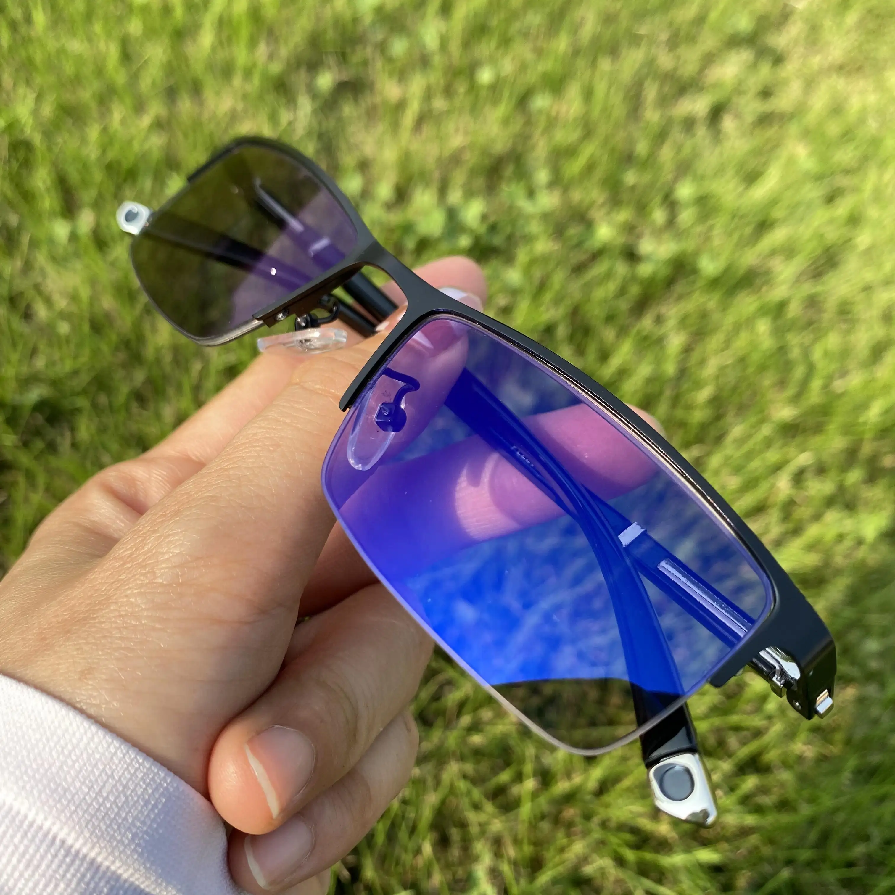 Photochromic lunettes photochromiques chống Bleue ET antireflet nửa khung hình chữ nhật nhỏ 2024 nam giới Kính mắt quang học khung