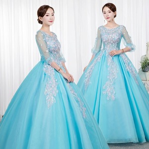 Sky Blue Stage Performance Dress Women Long Tutu Art Exam Solo Dress With Straps General Purpose Type - Product Image 1