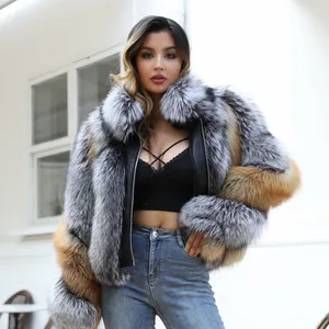Customize Natural Fur Silver Fox Jacket Fluffy Bubble Genuine Luxury Long Fox Fur Coats For Women