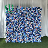 Panel latar belakang bunga mawar buatan 3D 5D biru putih grosir, gulungan, untuk dekorasi pesta pernikahan