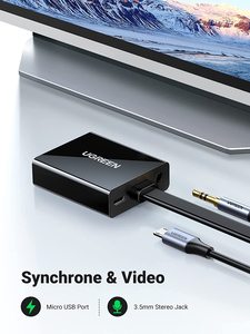 UGREEN <span class=keywords><strong>Adaptateur</strong></span> actif HD-MI vers VGA avec prise audio 3.5mm HD-MI <span class=keywords><strong>mâle</strong></span> vers VGA femelle jusqu'à 1080P pour PC portable - Product Image 6