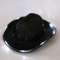 Cappello Fedora da Cowgirl lampeggiante a LED occidentale con luce per adulti cappello da Cowboy con paillettes argento con bordo LED bianco