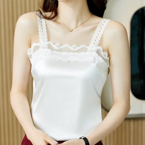 White Lace Trimmed Camisole Top With Collarbone Detailing Summer Women's Inner Outer Wear Slim Fit Backless Tank Top - Product Image 1