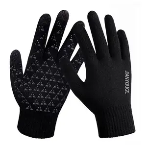 뜨거운 겨울 판매 블랙 운전 장갑 도매 프로모션 미끄럼 방지 안전 니트 장갑 터치 스크린 따뜻한 장갑