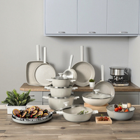 Ensemble de batterie de cuisine antiadhésive moderne avec logo personnalisé, casseroles, faitout, fond à induction, ensemble de poêles en métal et verre, pour usage domestique et commercial