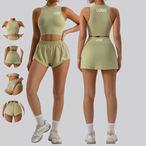 ホットセール卸売 レディース ボディコン 3点セット スリムフィット タンクトップ ハイウエスト ミニテニススカート 伸縮性 スポーツカジュアルウェア ショートパンツ - Product Image 1