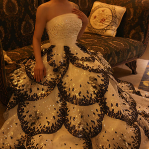<b>Black</b> and White Ball Gown Dubai Evening Dress for Women Wedding Elegant Ruffles Engagement Party Gowns Sz290 - Product Image 6
