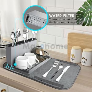 <b>Kitchen</b> Countertop Multifunctional Fork Spoon Drying Rack <b>Kitchen</b> <b>Storage</b> Draining Rack With Mat - Product Image 3