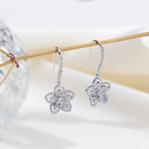 Boucles d'oreilles fleur en or blanc 9 carats avec diamants ronds pour femmes Messi Jewelry MSE-903 - Product Image 1