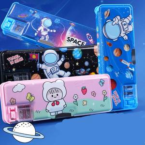 Casing pensil multifungsi, dengan kotak rautan untuk anak laki-laki, kotak Organizer alat tulis plastik, hadiah sekolah untuk anak-anak - Product Image 3