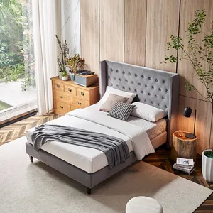 Camas de lujo cabecero tapizado diseño de tela moderna cama king queen size plataforma Marco de cama suave con tapicería copetuda