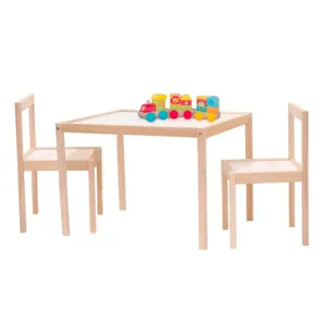 Wooden Kids Study Table with 2 Chairs Set for Toddlers Boys Girls Study Table with Chair White Wood Children's Furniture