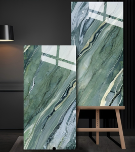 Diseño Exclusivo, Baldosa de Porcelana Verde Jade con Vetas Fluidas, 600x1200mm, Alto Brillo, 9mm de Grosor, 5 Años de Garantía, para Paredes Decorativas Comerciales - Product Image 1