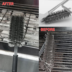 Custom Stainless Steel <b>BBQ</b> Grill Cleaning <b>Brush</b> Set 4-Piece Heavy-Duty With Three-Headed <b>Wire</b> <b>Brush</b> For Outdoor Cooking Baking - Product Image 3