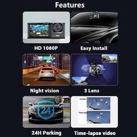 Cámara para Auto con WIFI, 3 Cámaras (Frontal, Trasera e Interior), Grabador de Video con Gran Angular, Espejo Retrovisor con Cámara, Grabador de Conducción Segura