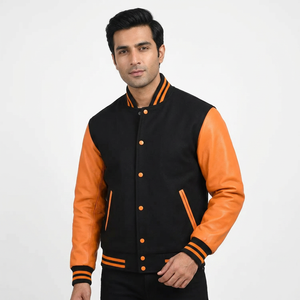 High Quality Custom Genuine Leather Letterman Varsity Jacket for Men Fashionable Chenille Patches Embroidery Winter Jacket <b>Coat</b> - Product Image 1