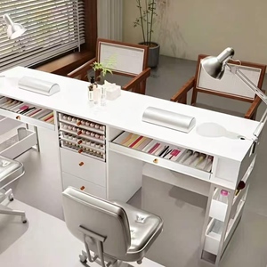 Table à ongles blanche avec tiroirs, ensemble de chaise de bureau multifonctionnel pour salon de manucure, design minimaliste, mobilier de bureau à domicile - Product Image 5