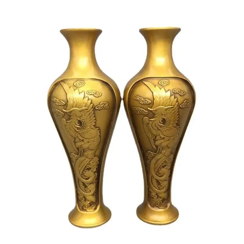 Precision CNC machining services customized Chinese style dragon and Phoenix brass vase for high-end luxury