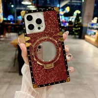 Coque de luxe scintillante effet diamant pour iPhone 16 Pro Max, en PC électroplaqué, avec support miroir de maquillage intégré pour XS Max, X, XR, Xs, XS