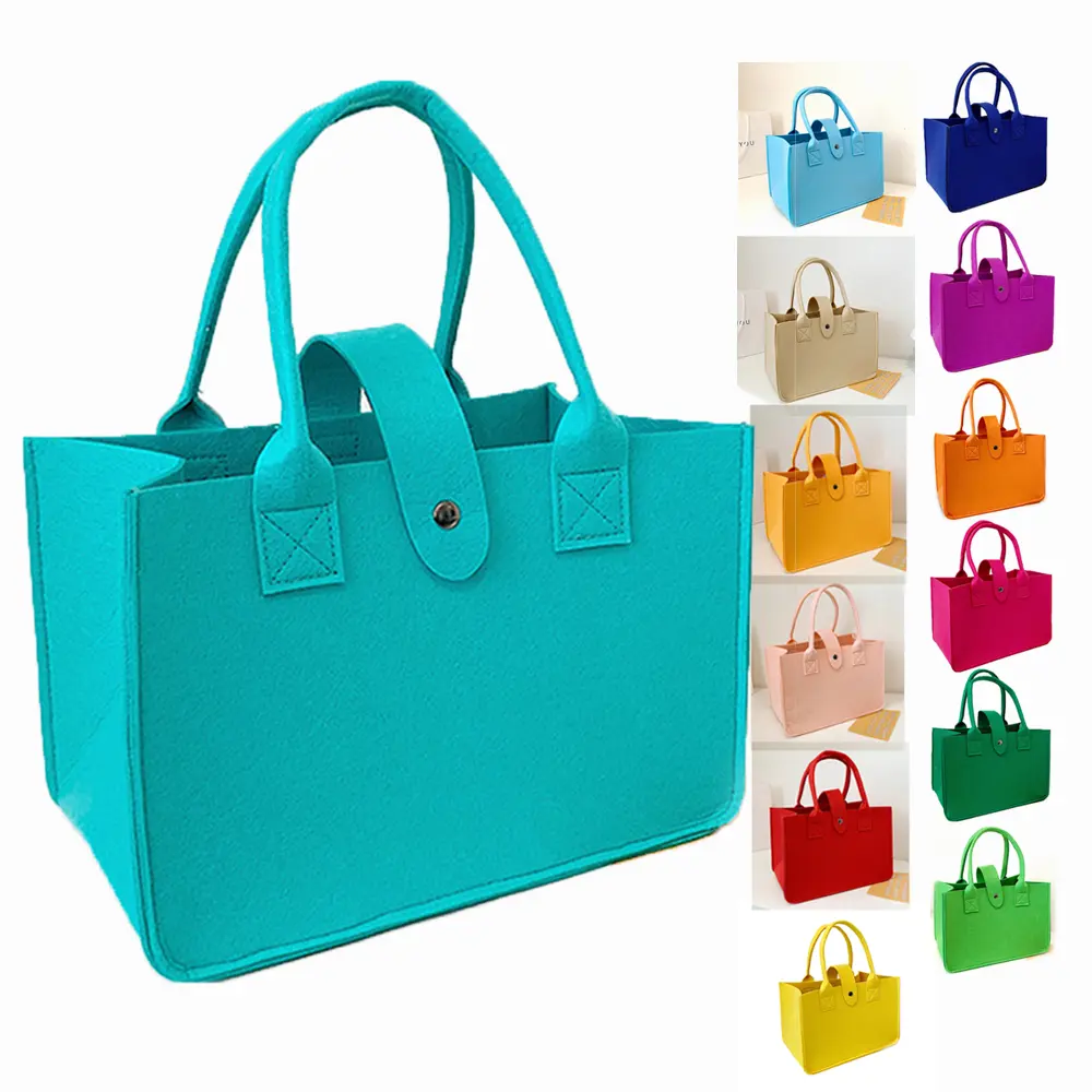 Bolsa de feltro feminina reutilizável, bolsa de feltro ecológica casual de grande capacidade com logotipo personalizado reutilizável, bolsa de feltro de lã para compras