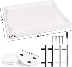 Plateau de table basse <span class=keywords><strong>pour</strong></span> salon - Plateau de service en bois avec poignées - Plateau en bois <span class=keywords><strong>pour</strong></span> table basse, 4 sous-verres ronds inclus - Product Image 3