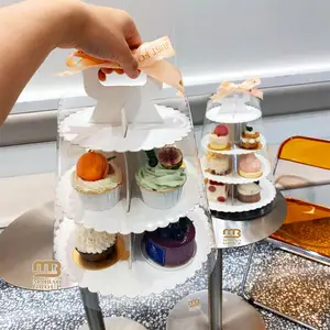 Torre de postres para fiesta de cumpleaños, soporte de cartón para cupcakes de 3 niveles, plato para servir repostería