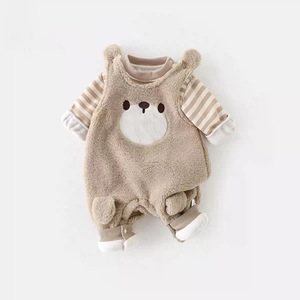 Conjunto de Dos Piezas para Bebé, Otoño-Invierno, Mono con Forro Polar, Pantalones con Tirantes, Estilo Occidental, Diseño de Dibujos Animados, Súper Lindo, para Exteriores - Product Image 4