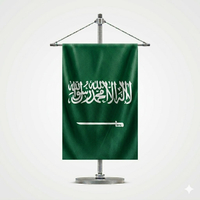 Drapeau de bureau en polyester de l'Arabie Saoudite, drapeau national, mât en acrylique, impression par transfert thermique double face, réglable, durable