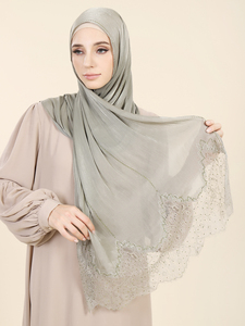 SWAN - Pañuelos y Chales Étnicos Personalizados con Encaje, Hijabs Musulmanes Lisos de Chifón con Diamantes para Damas Elegantes, Velo Jalaba para Fiestas - Product Image 1