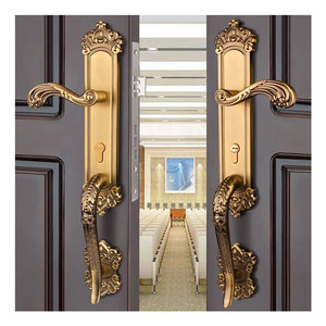 Serrure en alliage de zinc doré à poignée longue avec poignée factice pour porte double en bois d'entrée - Product Image 1