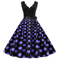 Robes d'été rétro pour femmes, style Audrey Hepburn des années 50 et 60, rockabilly, col en V, à pois, nœud, pin-up, robe de bal, robe de soirée, grande taille, vestidos