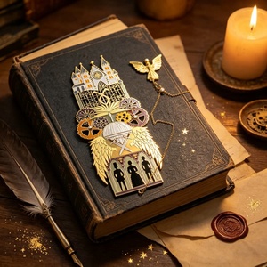 Segnalibro Gotico in Metallo a Forma di Castello con Ciondolo Angelo, Segnalibro Vintage con Ali per Amanti dei Libri, Regalo Souvenir Personalizzato Inciso - Product Image 1