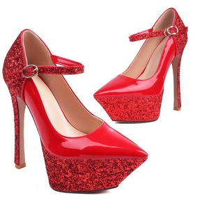 Escarpins pour femme à bout pointu en cuir verni scintillant, talon aiguille très haut, avec bride à boucle, imperméables - Product Image 5