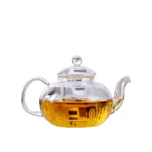 Bán buôn tay thổi thủy tinh Borosilicate ấm trà với Infuser cho bếp gas Glass Tea Pot Set với ấm hơn và nến sưởi ấm