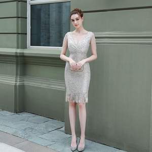 18193 # vestido de noche de banquete de departamento de hada pequeña fiesta corta con flores quemadas con cuentas para mujer - Product Image 2